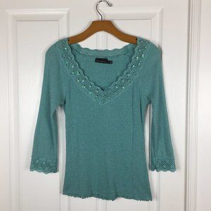 The Limited Medium Lace Trimmed V Neck Top